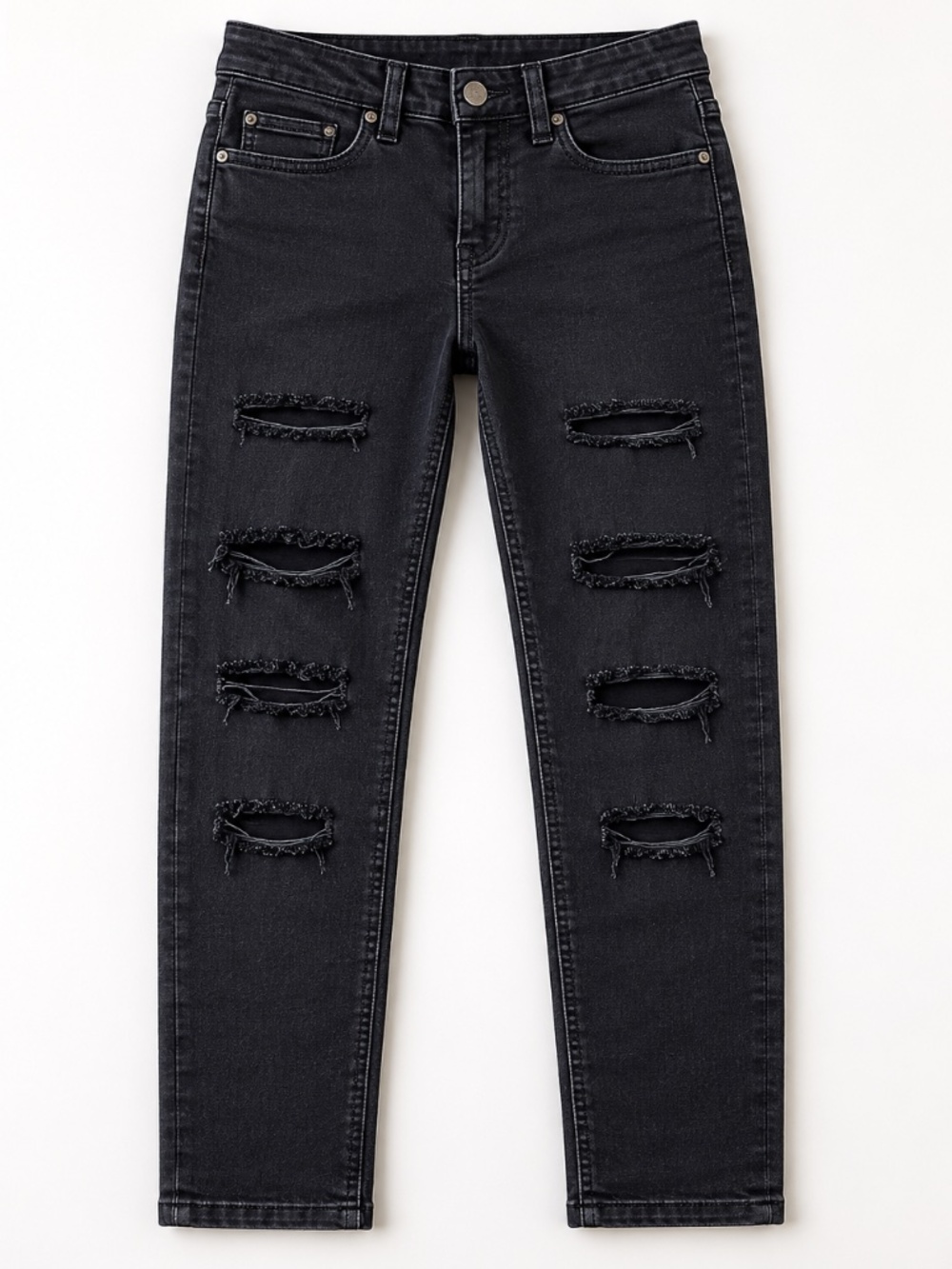 Balera Dance Distressed Slashed Jeans Youth Large (14) Black Stretch Skinny EUC